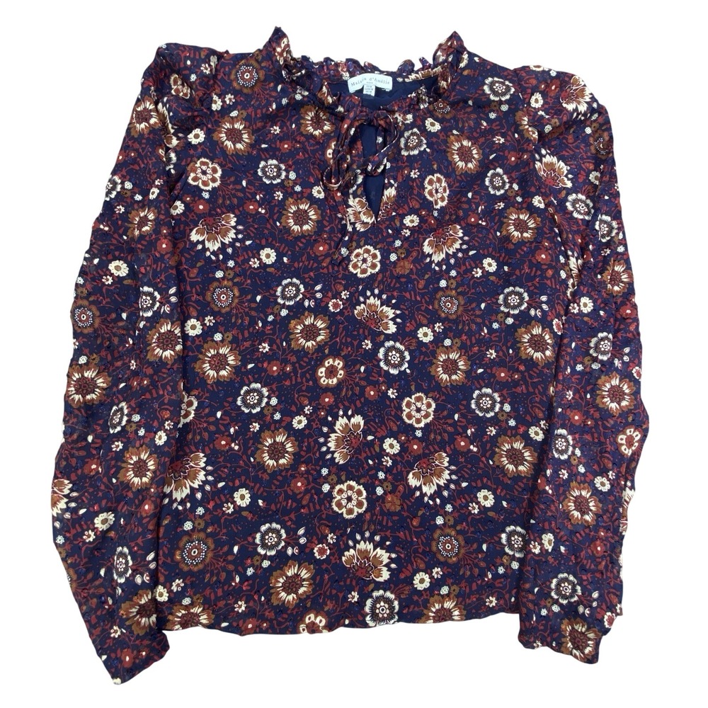 Maison D'Amelie Top Blouse M Paris Flowy Garden Floral Ruffled Neck Long Sleeve